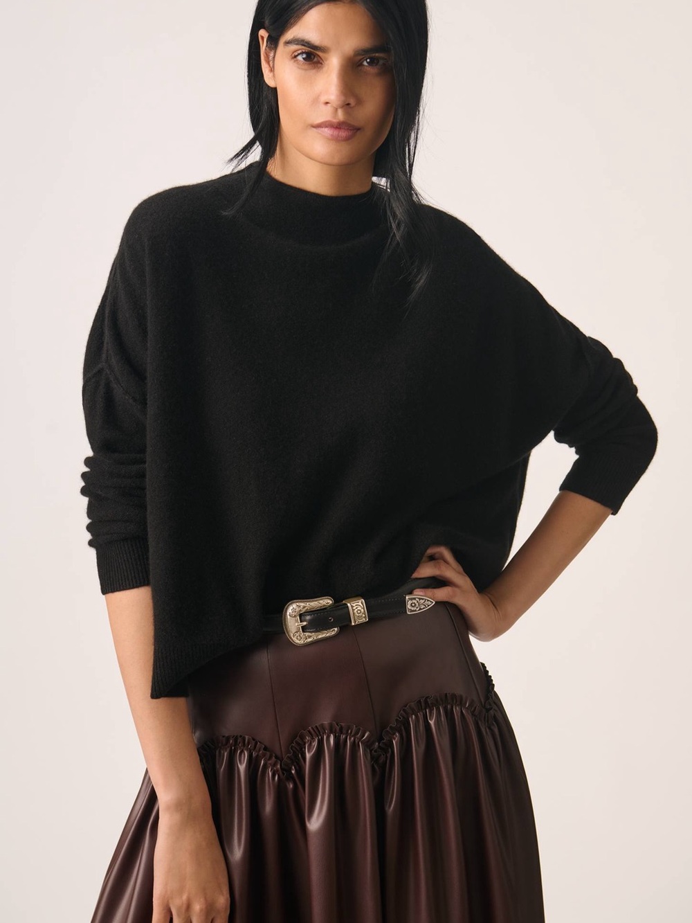 Pilcro Women’s Sweater 100% Cashmere Alani Black Mock Neck Anthropologie Size S